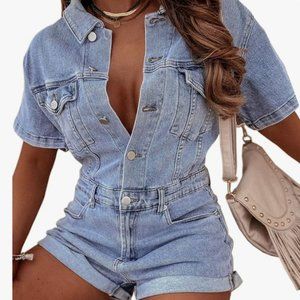 NWT Jean Romper l Medium